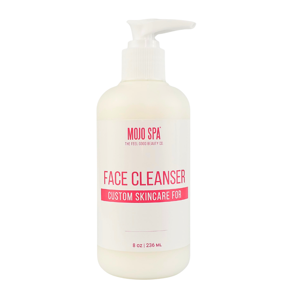 Custom facial cleansing cream in an 8 oz white pump bottle, its label reading Face Cleanser