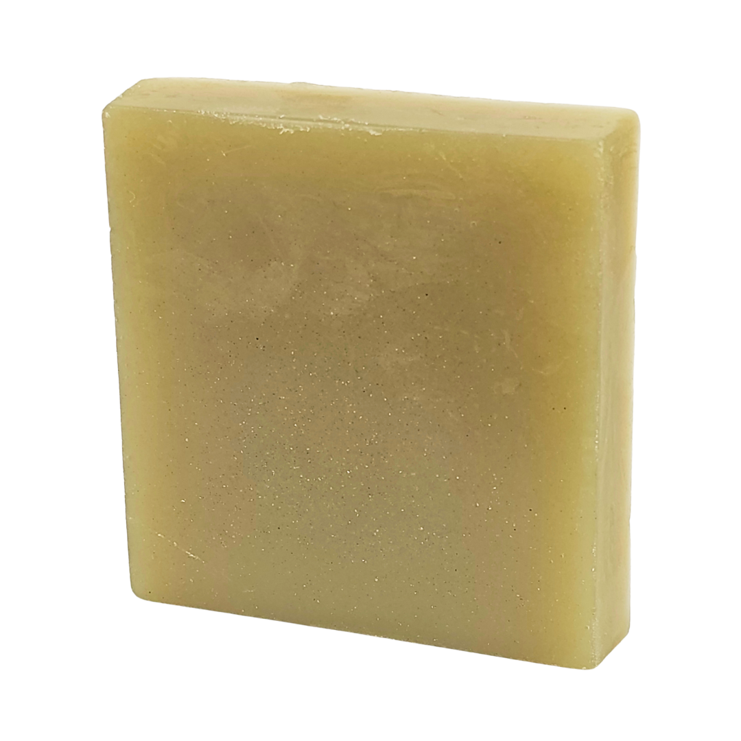 The soap bar turned at an angle, showing its thickness and edge
