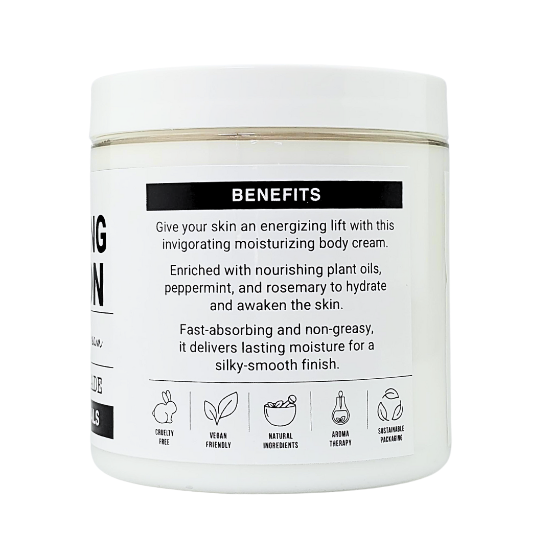 The side of the jar, a Benefits panel above five icons, including cruelty free and vegan friendly