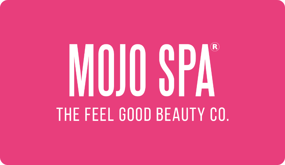 Mojo Spa electronic gift card, pink with the white Mojo Spa wordmark and The Feel Good Beauty Co.