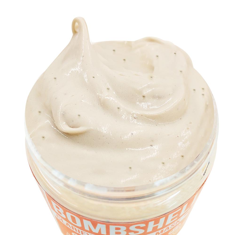 The open jar, showing the whipped mask flecked with tiny dark specks