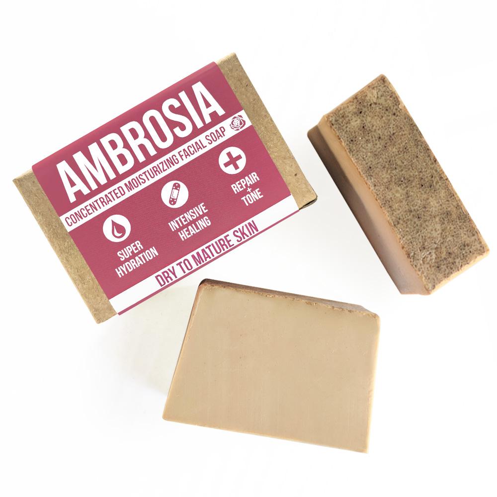 The wrapped bar leaning on two unwrapped tan bars, one with a speckled top