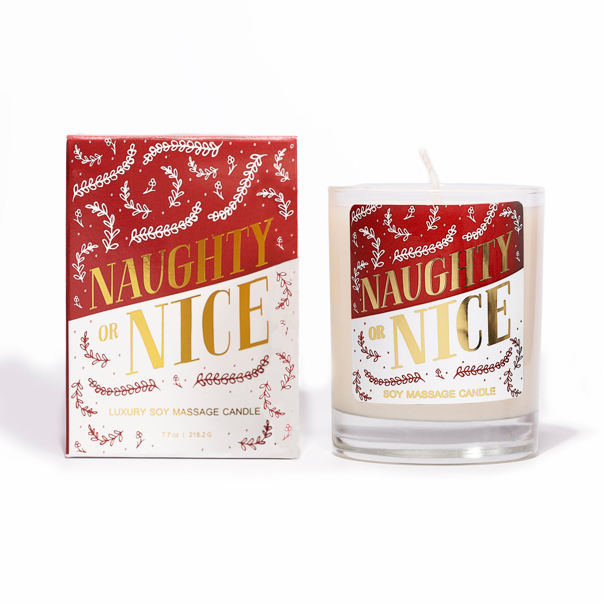 Another view of the candle and box side by side, both from the front