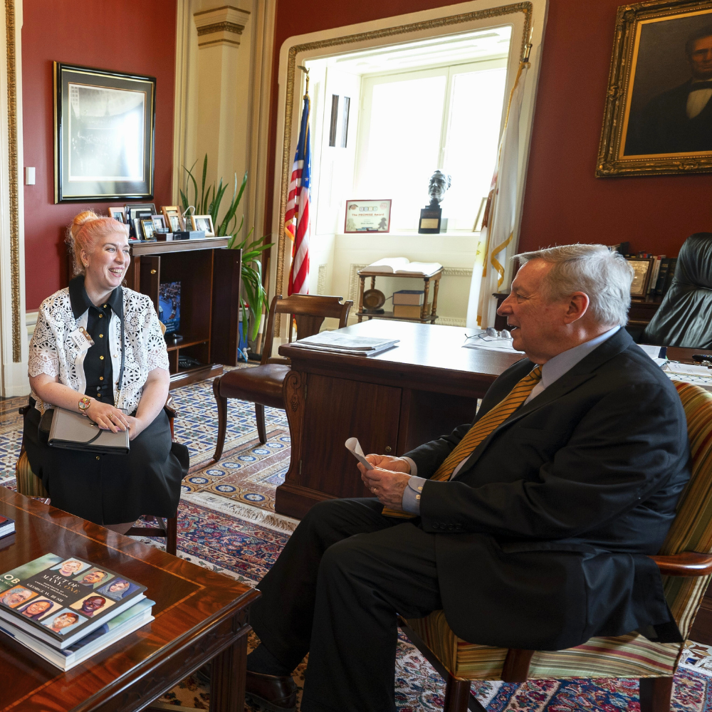 Amanda meeting with Senator Dick Durbin in his Washington office