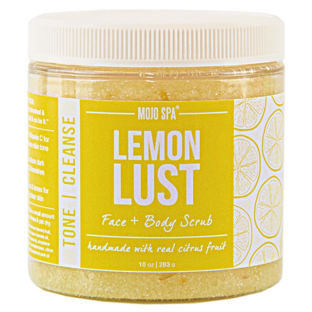 The jar with its white lid on, showing the yellow label and lemon slice pattern