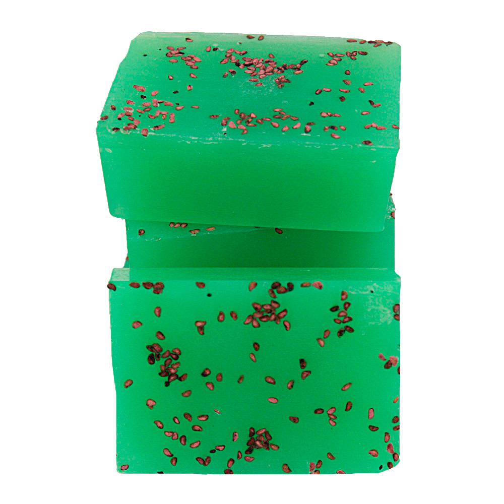 The bar resting on a second bar, bright green with small dark red flecks