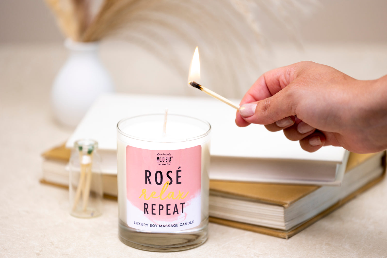 Rosé. Relax. Repeat. Luxury Soy Massage Candle – Mojo Spa