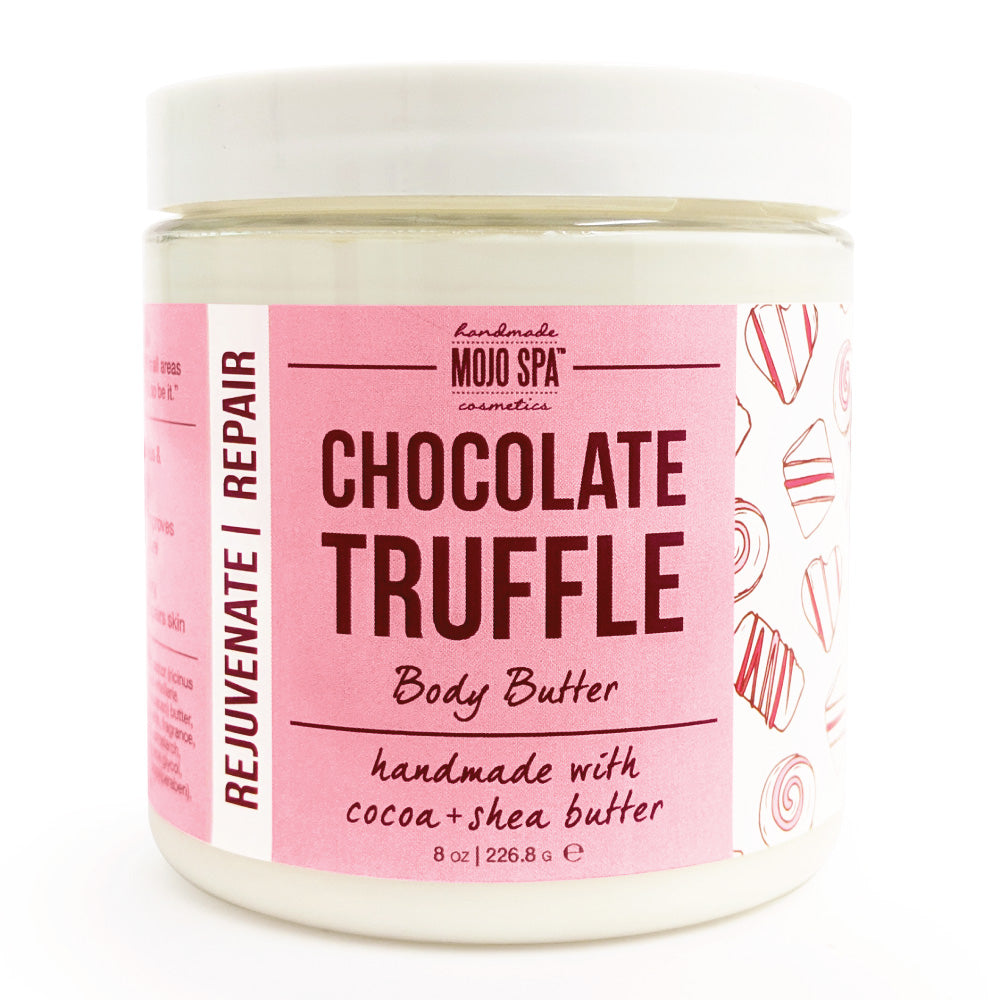The body butter jar from the set, with a white lid and pink label