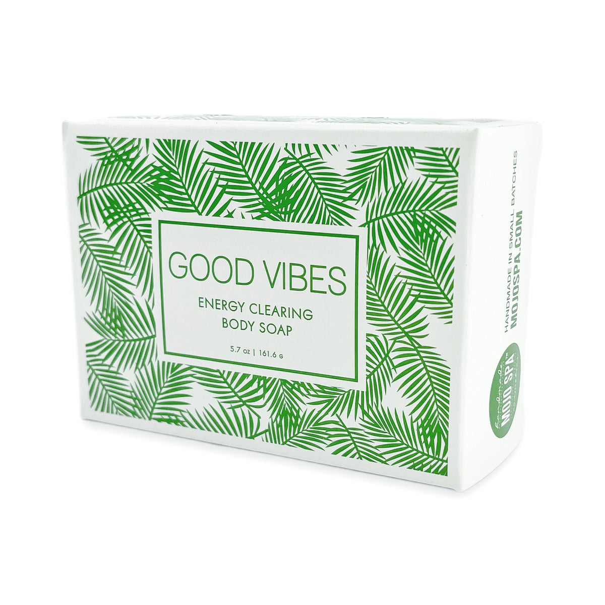 The box turned to show its side, with a round green Mojo Spa seal